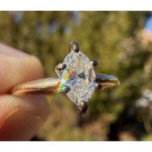 Vintage 14k Solid Gold Natural Earth Mined Marquise Cut Diamond Ring - Size 6